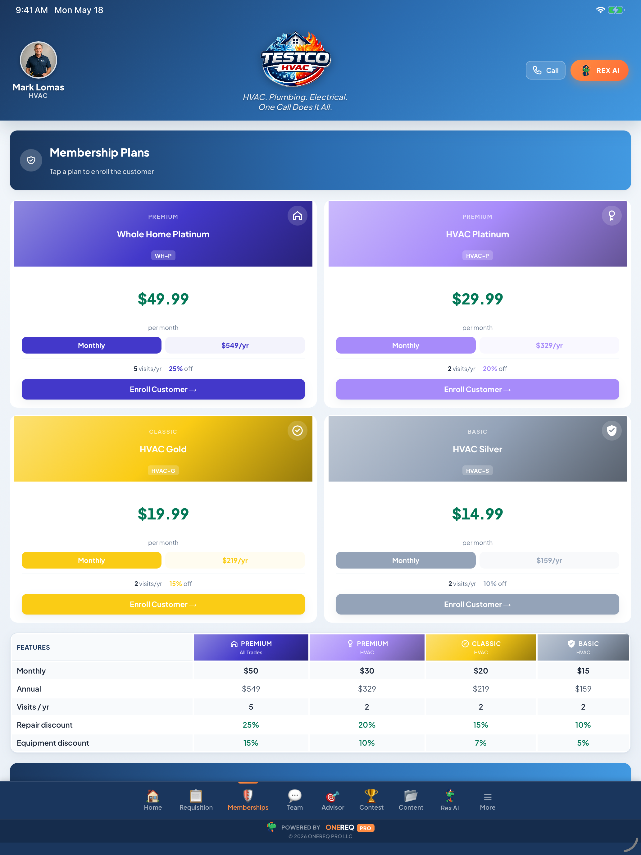 Memberships on iPad