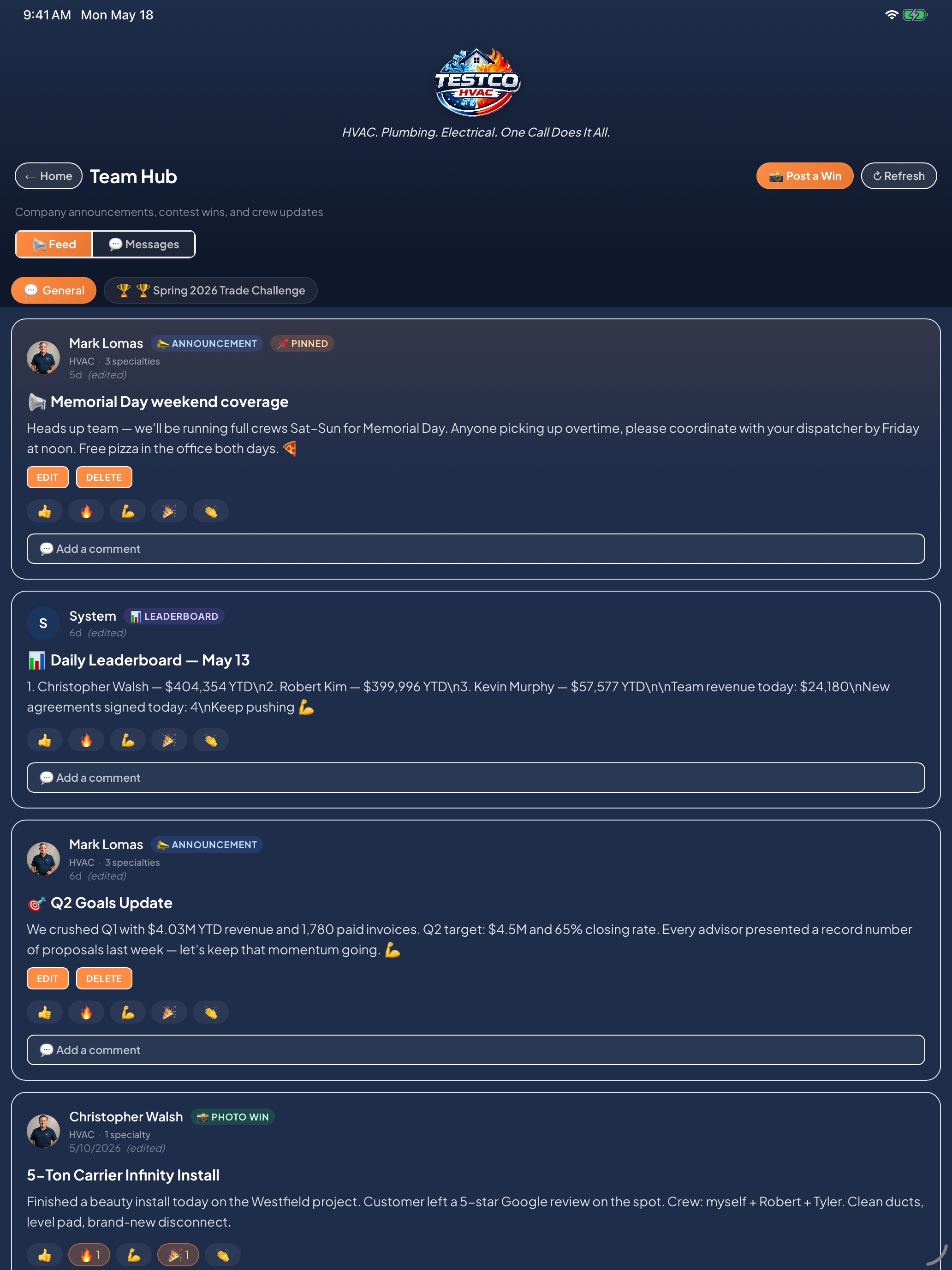 Team Hub on iPad