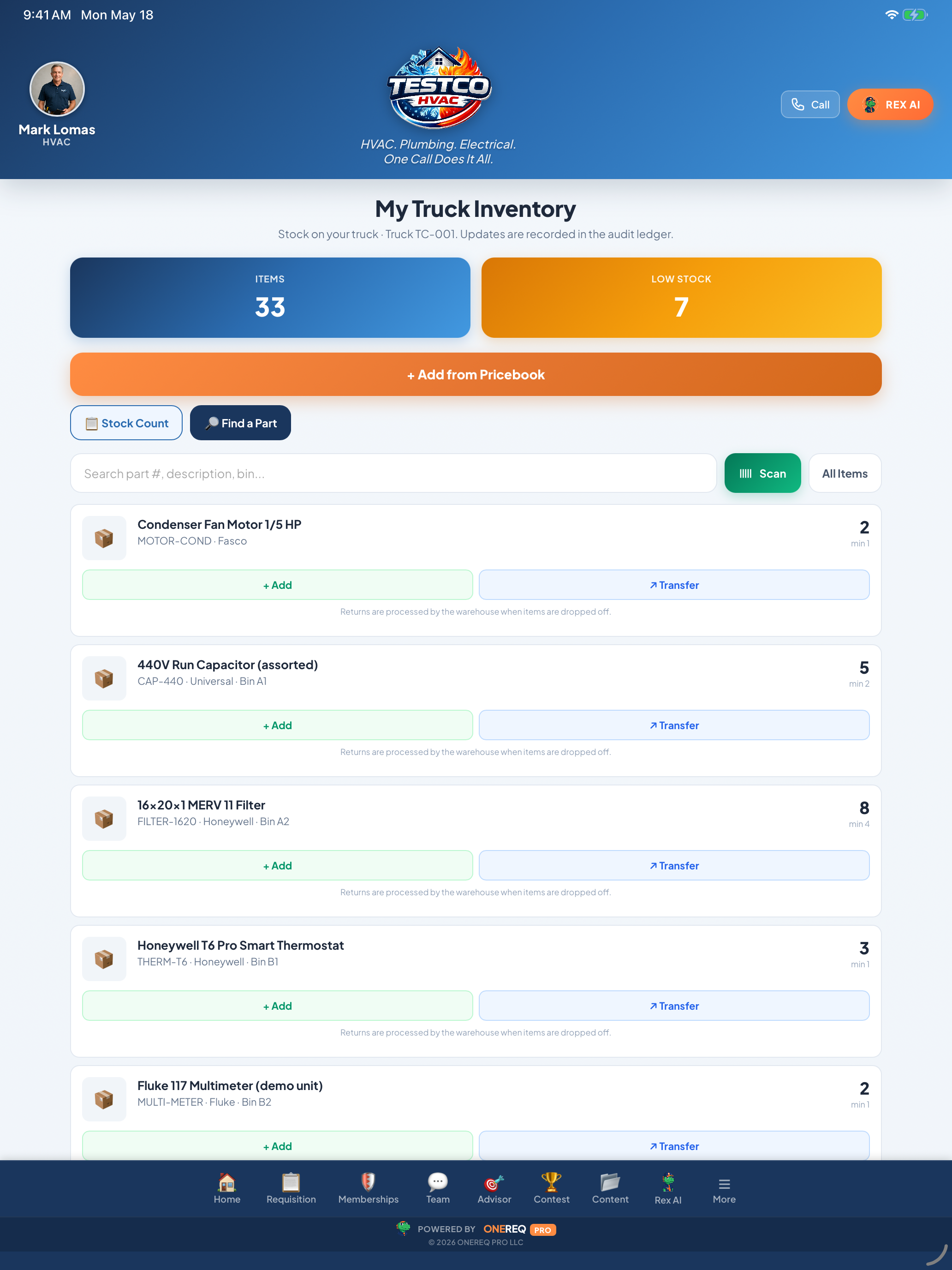 Truck inventory on iPad
